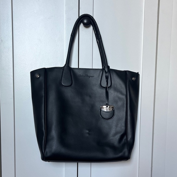 Salvatore Ferragamo Black Leather Tote Bag - Picture 1 of 12